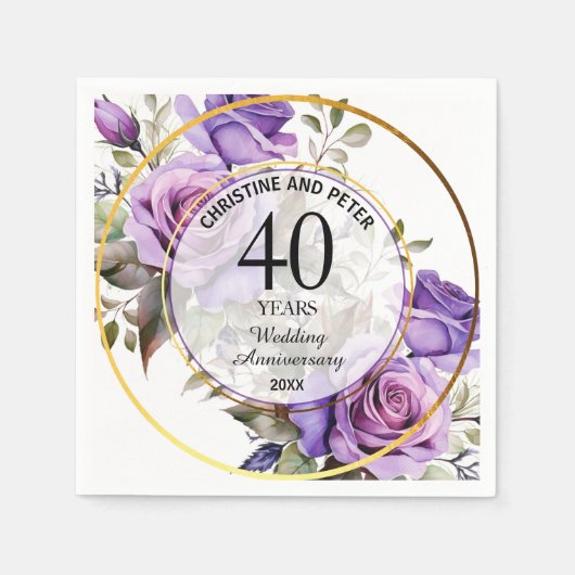 Elke bruiloft (40) Goud Lijst Rozen Jubileum Servet (Voorkant)