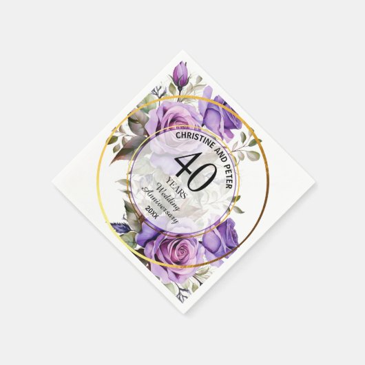 Elke bruiloft (40) Goud Lijst Rozen Jubileum Servet (Hoek)