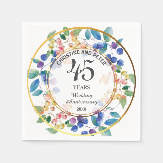 Elke bruiloft (45) Jubileum gouden Lijst bessen Servet (Voorkant)