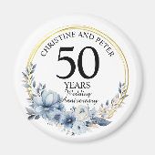 Elke bruiloft (50) Elegant Blauw Bloemen Jubileum Magneet (Voorkant)