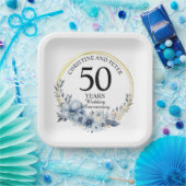 Elke bruiloft (50) Elegant Blauw Bloemen Jubileum Papieren Bordje (Feest)