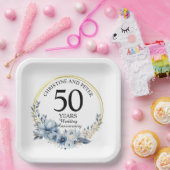 Elke bruiloft (50) Elegant Blauw Bloemen Jubileum Papieren Bordje (Feest)