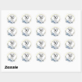 Elke bruiloft (50) Elegant Blauw Bloemen Jubileum Ronde Sticker (Vel)