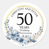 Elke bruiloft (50) Elegant Blauw Bloemen Jubileum Ronde Sticker (Voorkant)