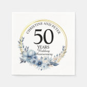 Elke bruiloft (50) Elegant Blauw Bloemen Jubileum Servet (Voorkant)