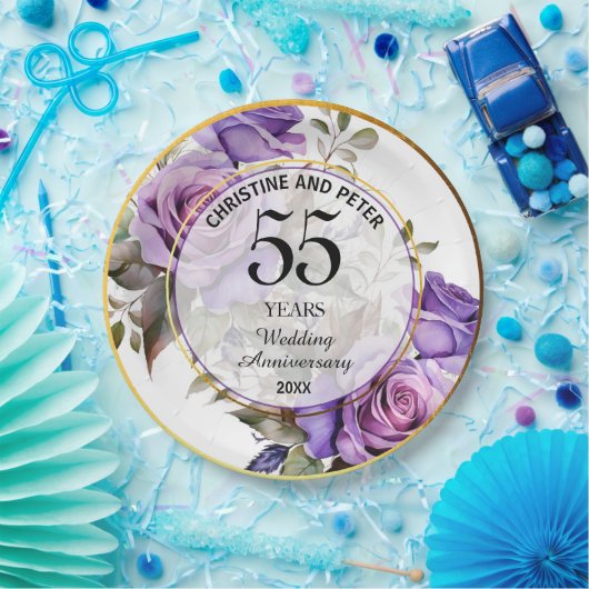 Elke bruiloft (55) Goud Lijst Rozen Jubileum Papieren Bordje (Feest)