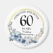 Elke bruiloft (60) Elegant Blauw Bloemen Jubileum Magneet (Voorkant)