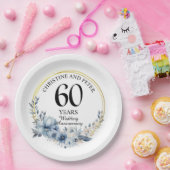 Elke bruiloft (60) Elegant Blauw Bloemen Jubileum Papieren Bordje (Feest)