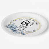 Elke bruiloft (60) Elegant Blauw Bloemen Jubileum Papieren Bordje (Gekanteld)