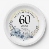 Elke bruiloft (60) Elegant Blauw Bloemen Jubileum Papieren Bordje (Voorkant)