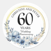 Elke bruiloft (60) Elegant Blauw Bloemen Jubileum Ronde Sticker (Voorkant)