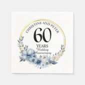 Elke bruiloft (60) Elegant Blauw Bloemen Jubileum Servet (Voorkant)