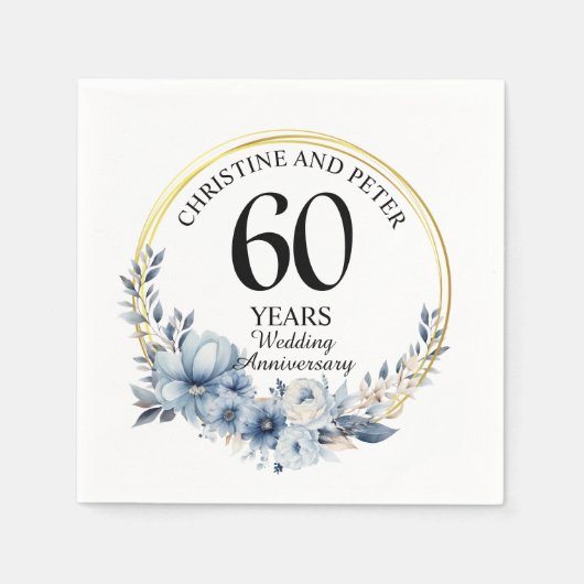 Elke bruiloft (60) Elegant Blauw Bloemen Jubileum Servet (Voorkant)