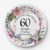 Elke bruiloft (60) Elegant Floral Jubileum Papieren Bordje (Voorkant)