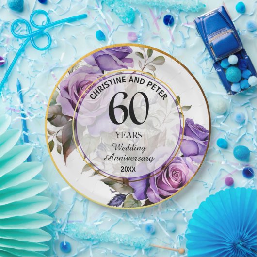 Elke bruiloft (60) Goud Lijst Rozen Jubileum Papieren Bordje (Feest)