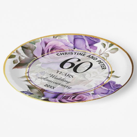 Elke bruiloft (60) Goud Lijst Rozen Jubileum Papieren Bordje (Gekanteld)