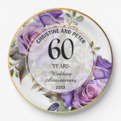 Elke bruiloft (60) Goud Lijst Rozen Jubileum Papieren Bordje (Voorkant)
