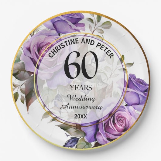 Elke bruiloft (60) Goud Lijst Rozen Jubileum Papieren Bordje (Voorkant)