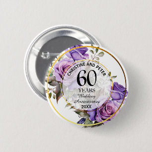 Elke bruiloft (60) Goud Lijst Rozen Jubileum Ronde Button 5,7 Cm