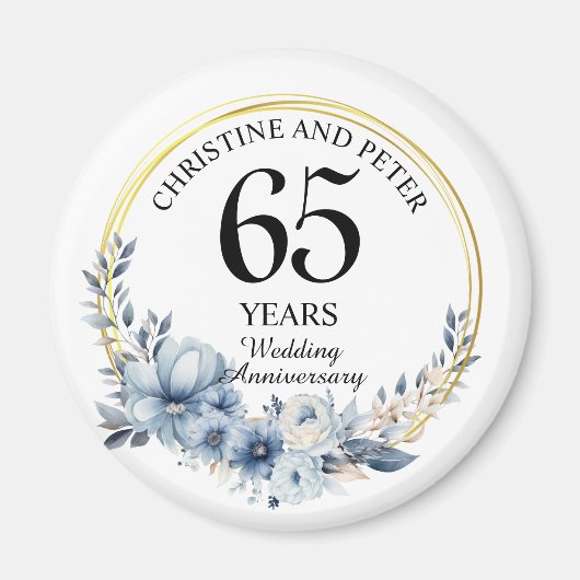 Elke bruiloft (65) Elegant Blauw Bloemen Jubileum Magneet (Voorkant)