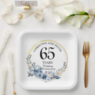 Elke bruiloft (65) Elegant Blauw Bloemen Jubileum Papieren Bordje