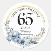 Elke bruiloft (65) Elegant Blauw Bloemen Jubileum Ronde Sticker (Voorkant)