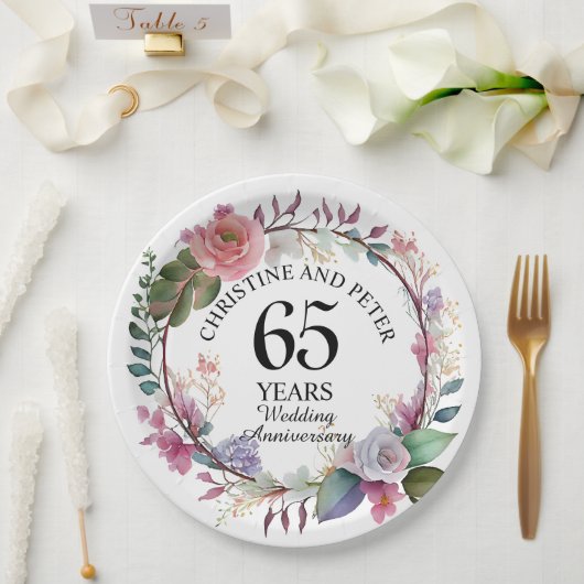 Elke bruiloft (65) Elegant Floral Jubileum Papieren Bordje (Huwelijk)