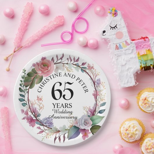 Elke bruiloft (65) Elegant Floral Jubileum Papieren Bordje (Feest)