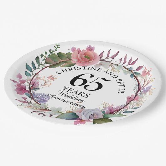 Elke bruiloft (65) Elegant Floral Jubileum Papieren Bordje (Gekanteld)