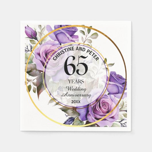 Elke bruiloft (65) Goud Lijst Rozen Jubileum Servet (Voorkant)