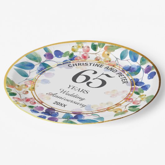 Elke bruiloft (65) Jubileum gouden Lijst bessen Papieren Bordje (Gekanteld)