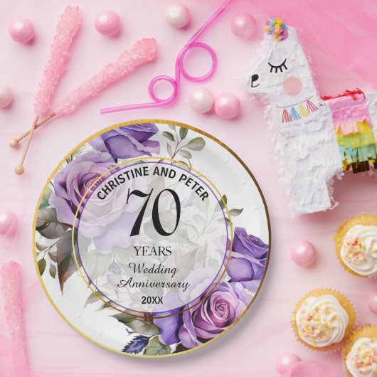 Elke bruiloft (70) Goud Lijst Rozen Jubileum Papieren Bordje (Feest)