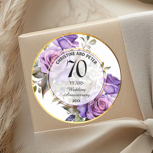 Elke bruiloft (70) gouden lijst rozen jubileum ronde sticker