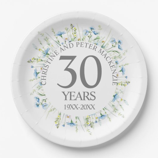 Elke bruiloft blauwe wildebloemen Jubileum Papieren Bordje (Voorkant)