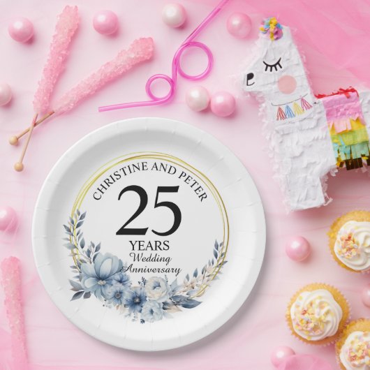 Elke bruiloft Elegant Blauw Bloemen Jubileum Papieren Bordje (Feest)