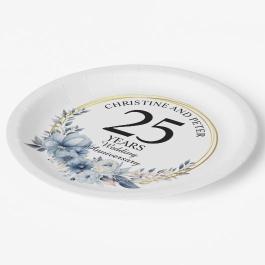 Elke bruiloft Elegant Blauw Bloemen Jubileum Papieren Bordje (Gekanteld)
