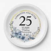 Elke bruiloft Elegant Blauw Bloemen Jubileum Papieren Bordje (Voorkant)