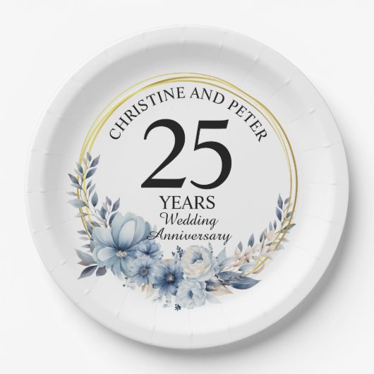 Elke bruiloft Elegant Blauw Bloemen Jubileum Papieren Bordje (Voorkant)