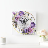 Elke bruiloft gouden Lijst Paarse Rozen Jubileum Vierkante Klok (Huis)