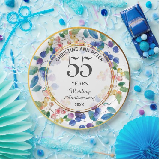 Elke bruiloft Jubileum (55) Gouden Lijst bessen Papieren Bordje (Feest)