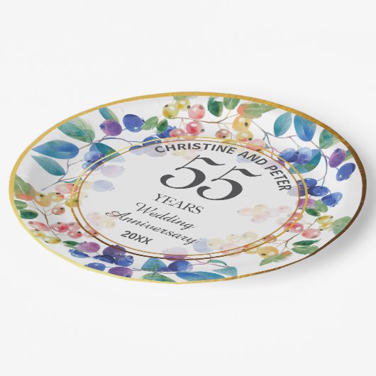 Elke bruiloft Jubileum (55) Gouden Lijst bessen Papieren Bordje (Gekanteld)