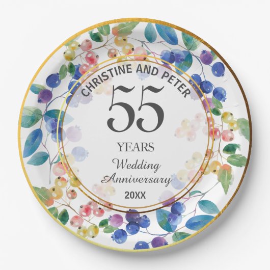 Elke bruiloft Jubileum (55) Gouden Lijst bessen Papieren Bordje (Voorkant)