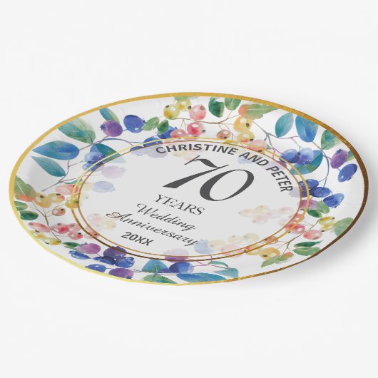Elke bruiloft Jubileum (70) gouden Lijst bessen Papieren Bordje (Gekanteld)