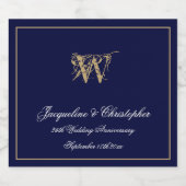 Elke bruiloft Jubileum Monogram Chic Navy Blauw Sparkling Wijnetiket (Enkel label)