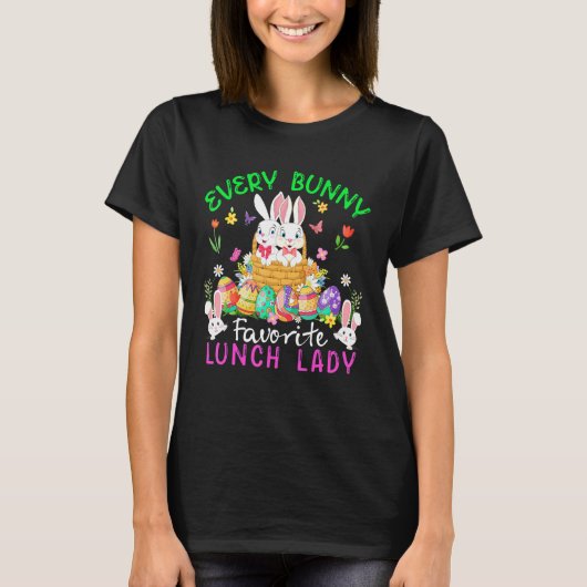 Elke bunny Favoriete Lunch Lady Twee Bunnies met E T-shirt (Voorkant)