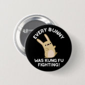 Elke Bunny Kung Fu Vechtkonijn Pun Donker BG Ronde Button 5,7 Cm (Voorkant /achterkant)
