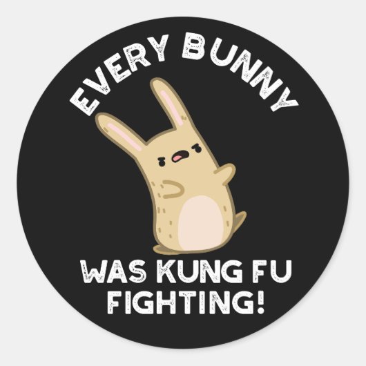 Elke Bunny Kung Fu Vechtkonijn Pun Donker BG Ronde Sticker (Voorkant)