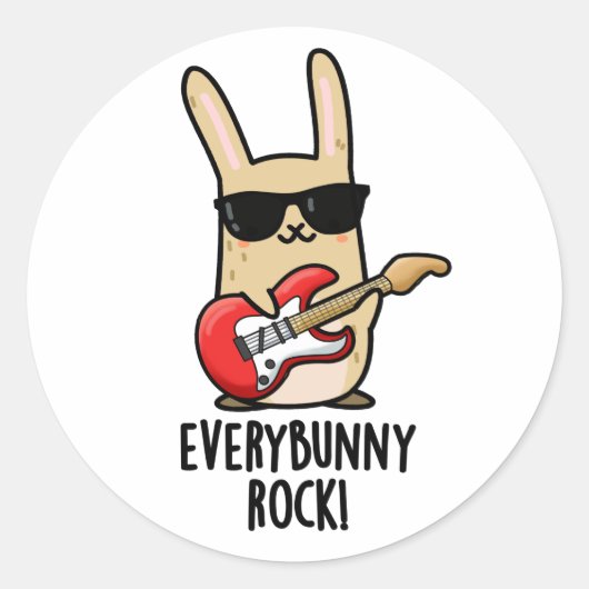 Elke Bunny Rock Funny Animal Rabbit Pun Ronde Sticker (Voorkant)