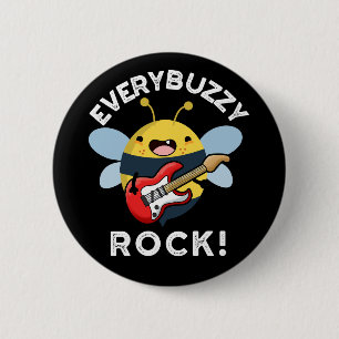 Elke Buzzy Rock Funny Music Bee Pun Dark BG Ronde Button 5,7 Cm