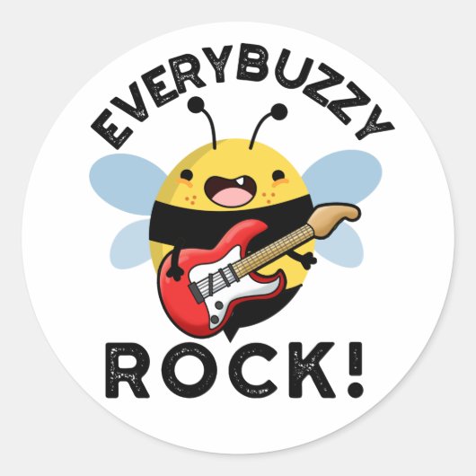 Elke Buzzy Rock Funny Music Bee Pun Ronde Sticker (Voorkant)